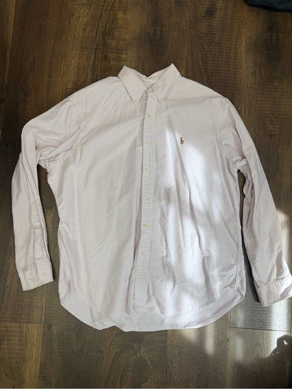 Ralph Lauren Men's Light Pink and White Pinstripe Button-Down Shirt